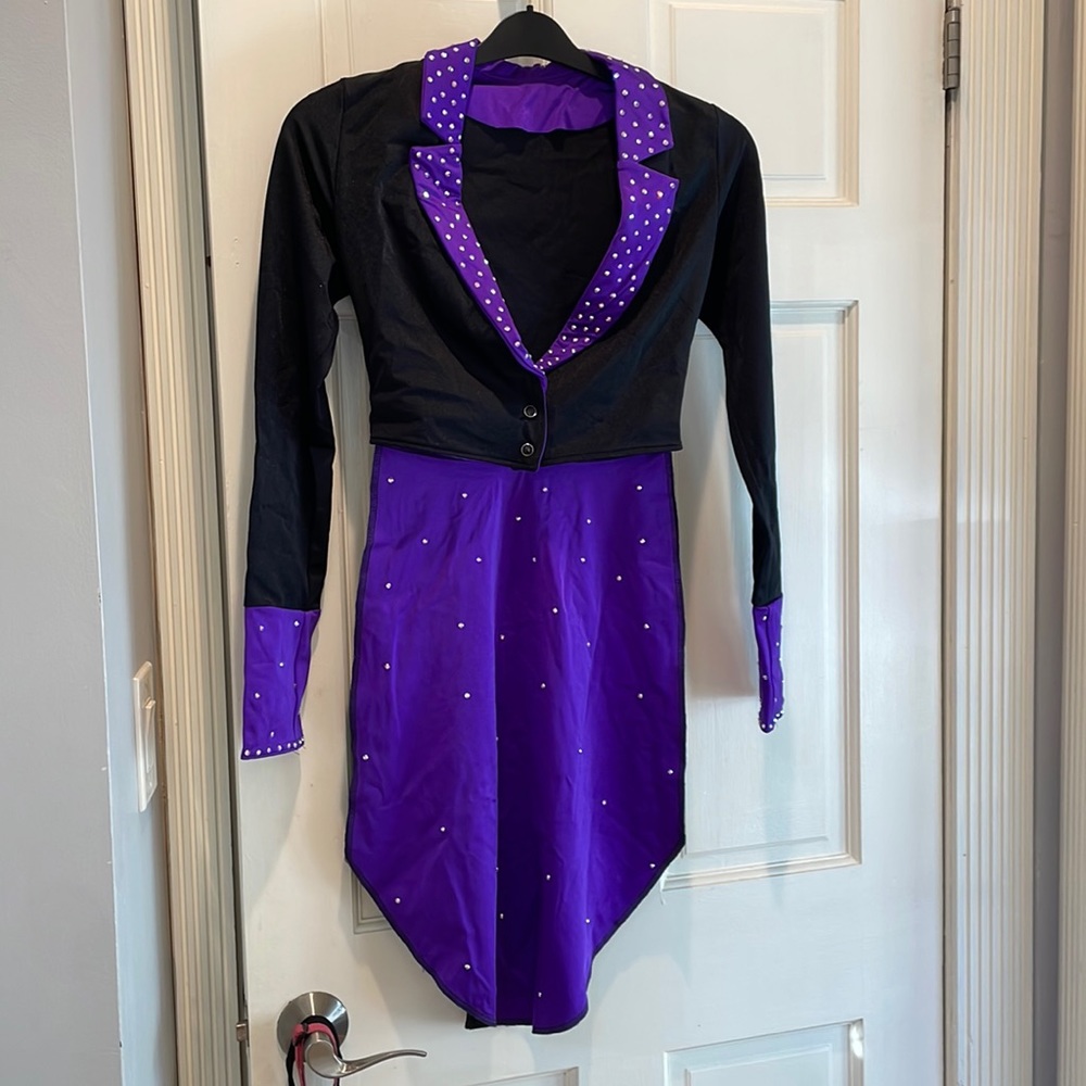 Tuxedo style purple and black dance costume jacket teen small